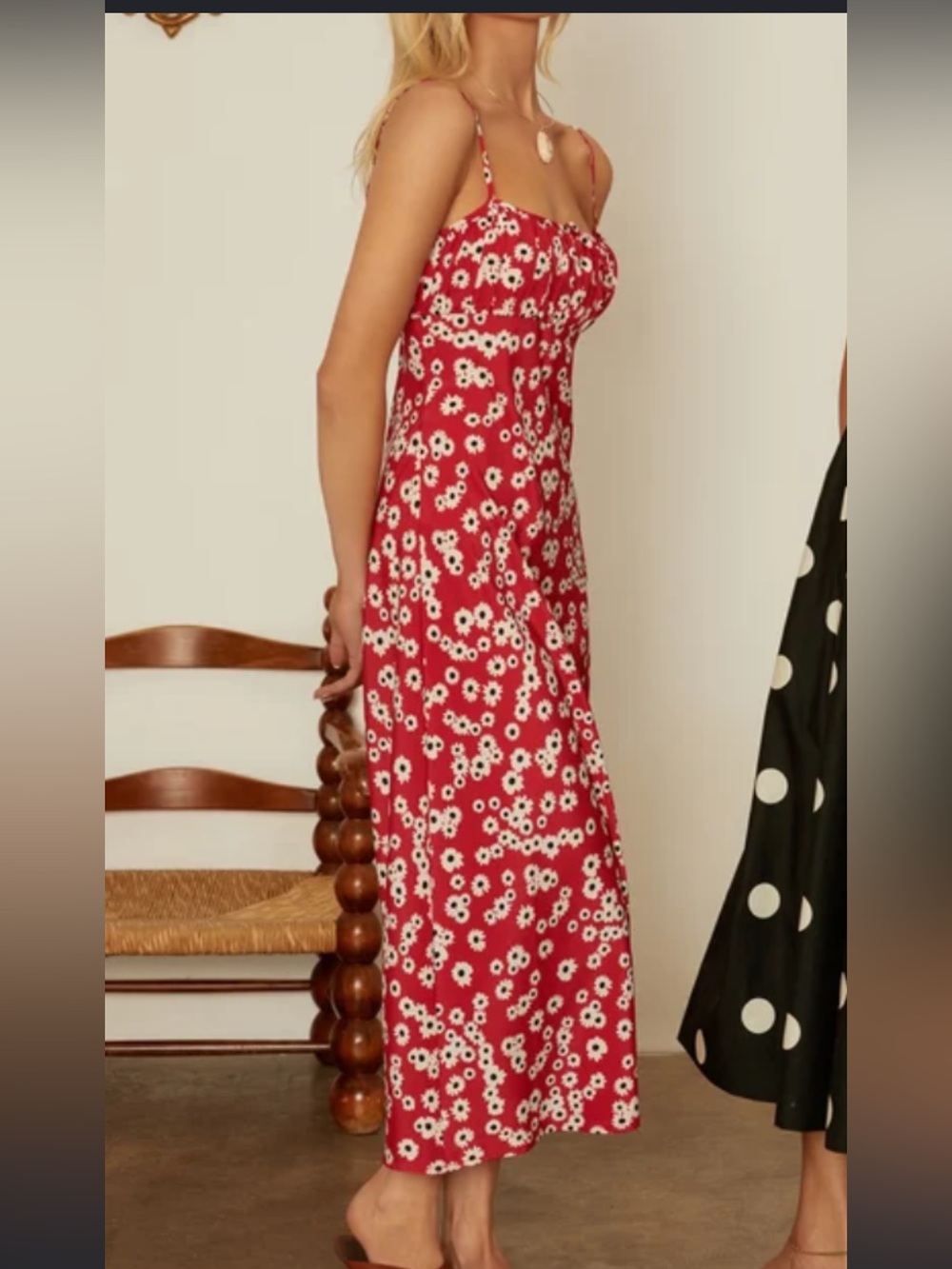 Ciao Lucia Red Midi Slip Dress with White Floral Print LEO dress XXS